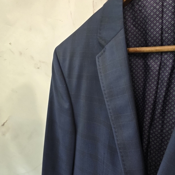 Ted Baker Blazer Mens 42 R Navy Plaid Wool Sport Coat Suit Jacket Jay Windowpane - Picture 2 of 12